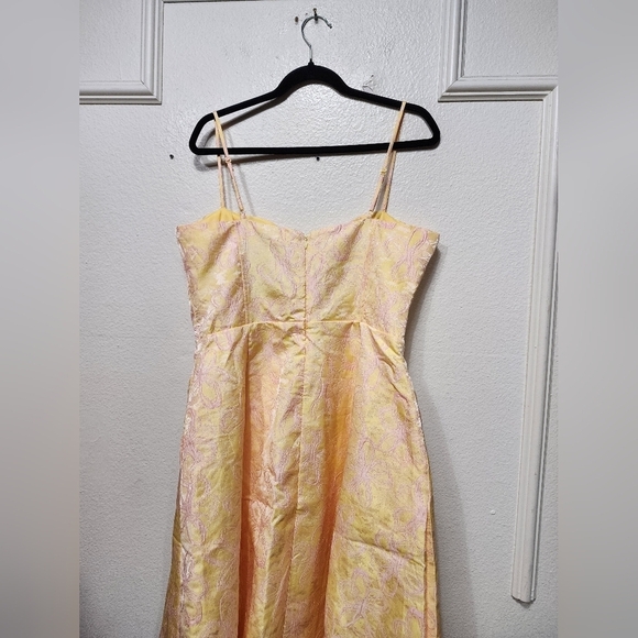 Lulus Meet for Tea Yellow Jacquard Bustier Midi Dress With Pockets XL Wedding - Picture 10 of 12